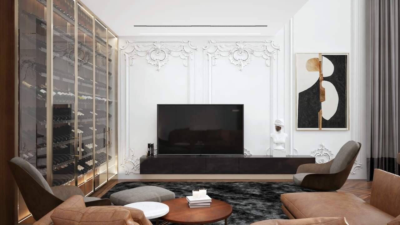 дизайн интерьера, интерьер, зал неоклассика интерьер, мрамор в интерьере гостиной, гостиная с биокамином контемпорари