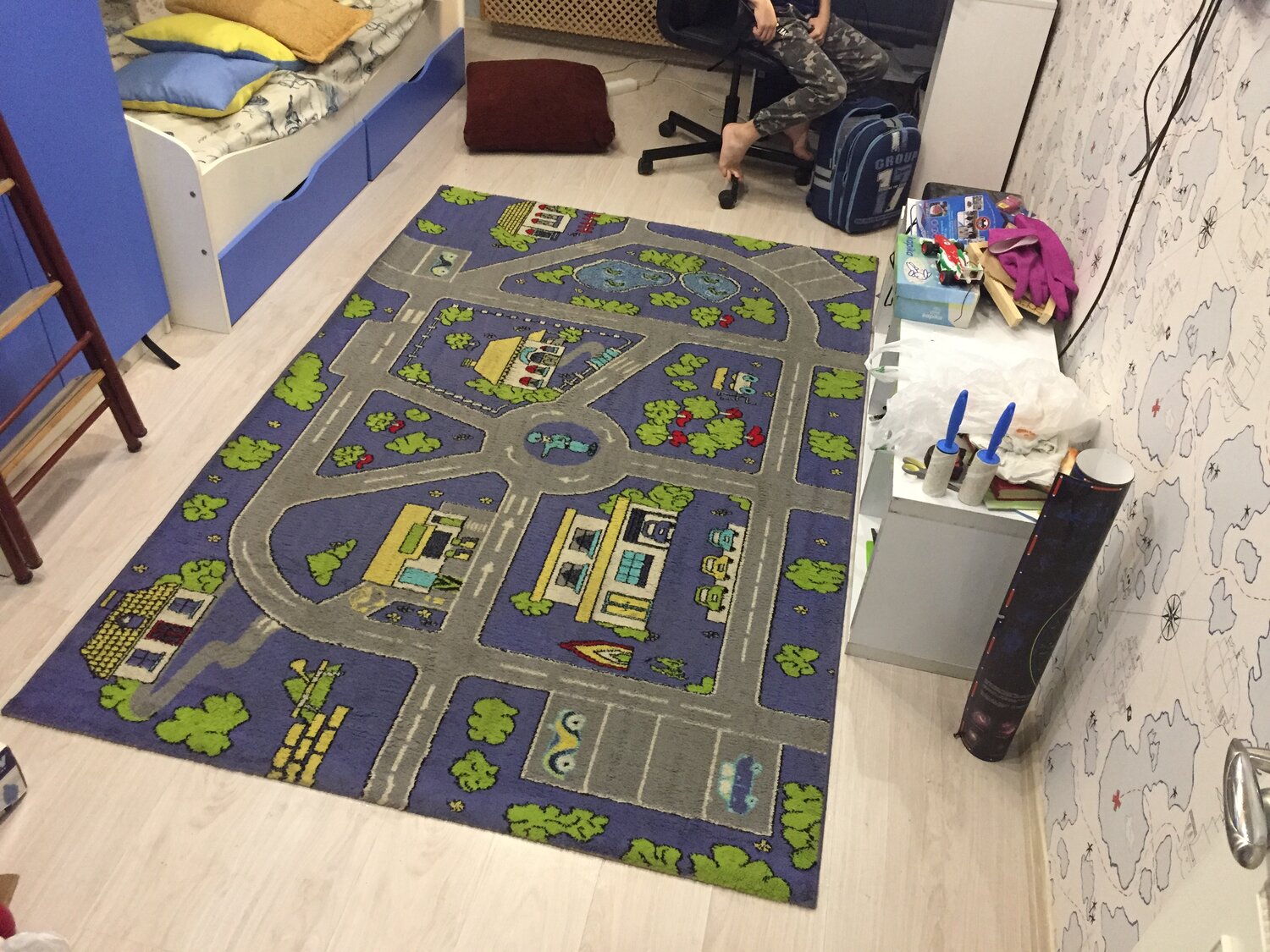 детские ковры, ковер дорога для детей, ковер для ребенка коврик 180x250 улицы, дороги, деревня, ковер для мальчика с дорогами, игровой 3d ковер "мини город" (150*220 см)