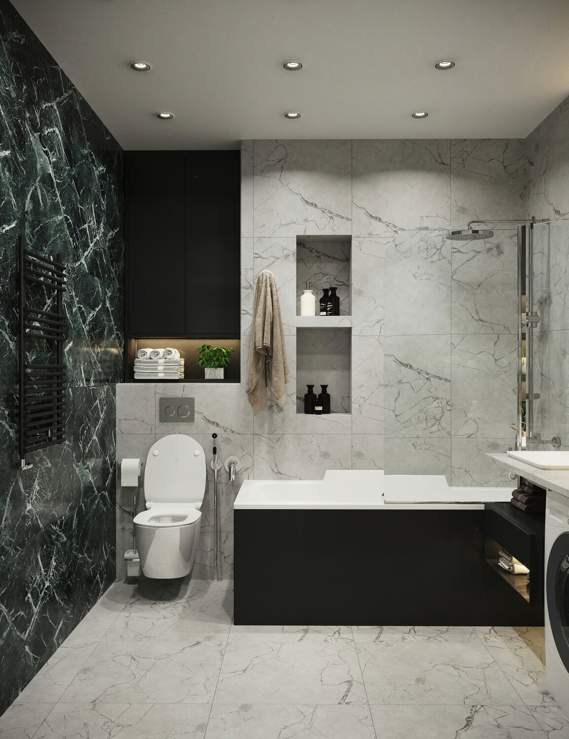 ванная в современном стиле мрамор, ванная комната, монохромная ванная комната, интерьер санузлов в москва сити, серая ванная комната