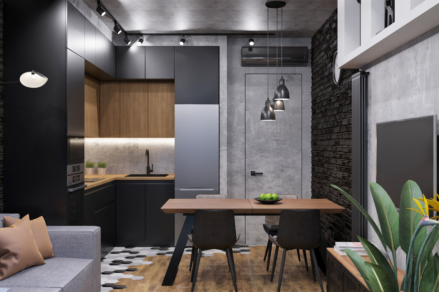 дизайн кухни, кухня лофт, дизайн интерьера, дизайн квартир, дизайн кухни в современном стиле 9 кв хайтек