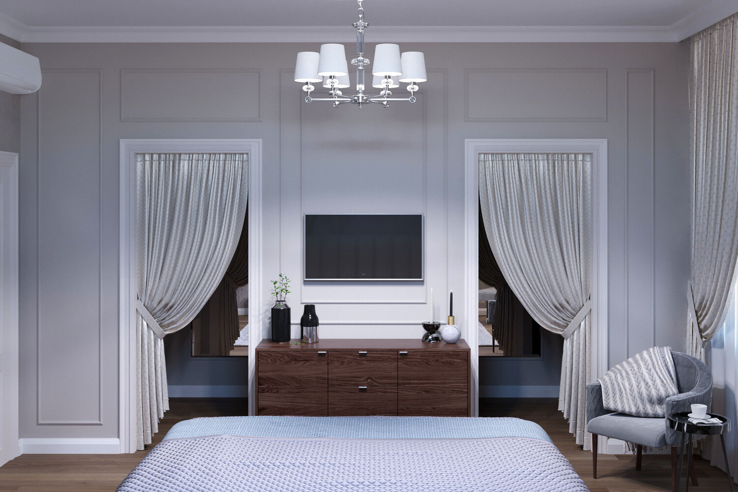 шторы в стиле неоклассика, стильные шторы в спальню 2021, дизайн интерьера, портьеры в спальню в стиле ар деко, дизайн спальни