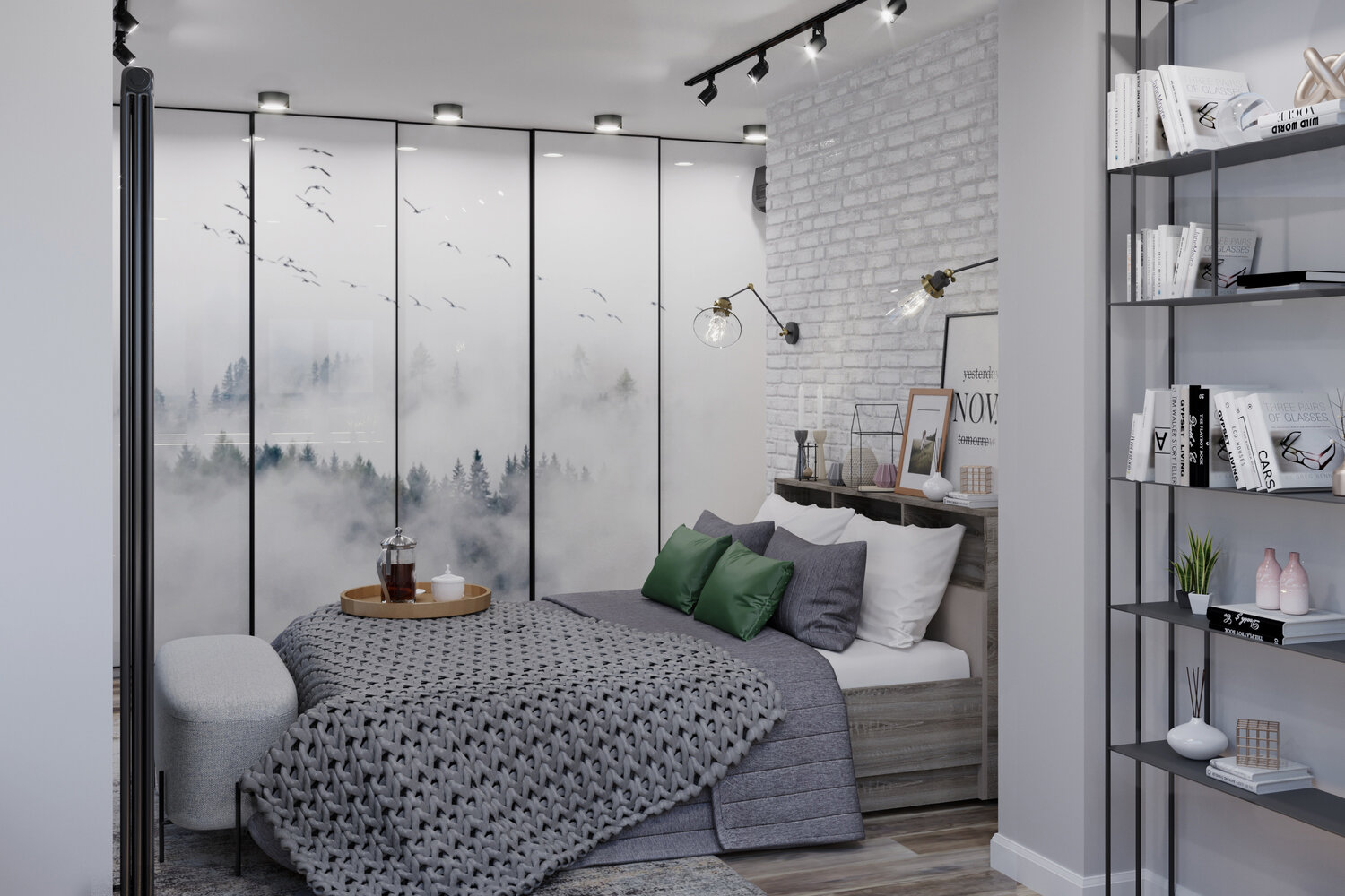 дизайн интерьера, спальня в стиле лофт в светлых, дизайн квартир, спальня идея, спальня в скандинавском стиле квартирный вопрос