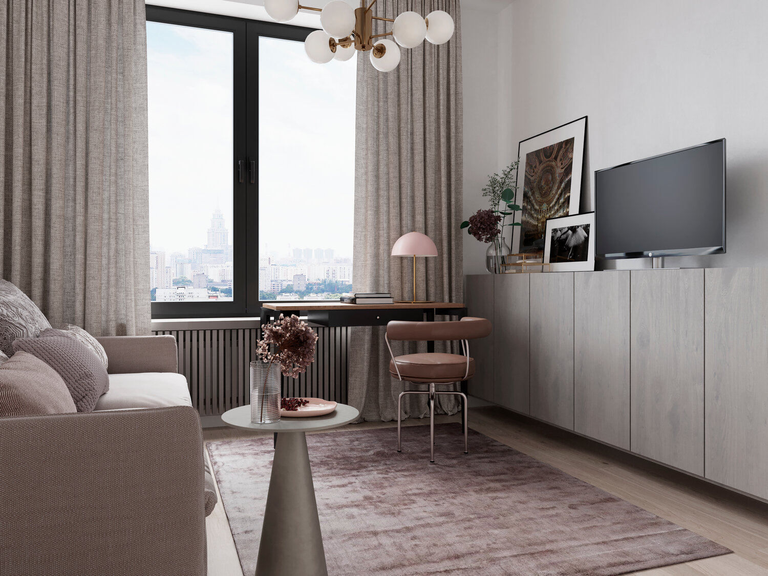 квартира, интерьер, дизайн интерьера, интерьер квартиры в высотке, светлый интерьер с темными акцентами