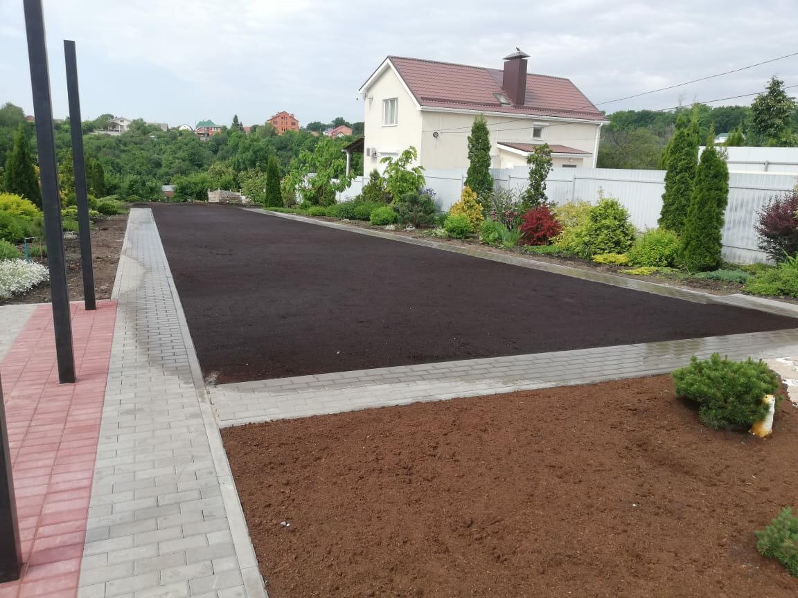 ландшафтный дизайн, ландшафт, дорога газон тротуар, современный ландшафтный дизайн, подготовка грунта для рулонного газона