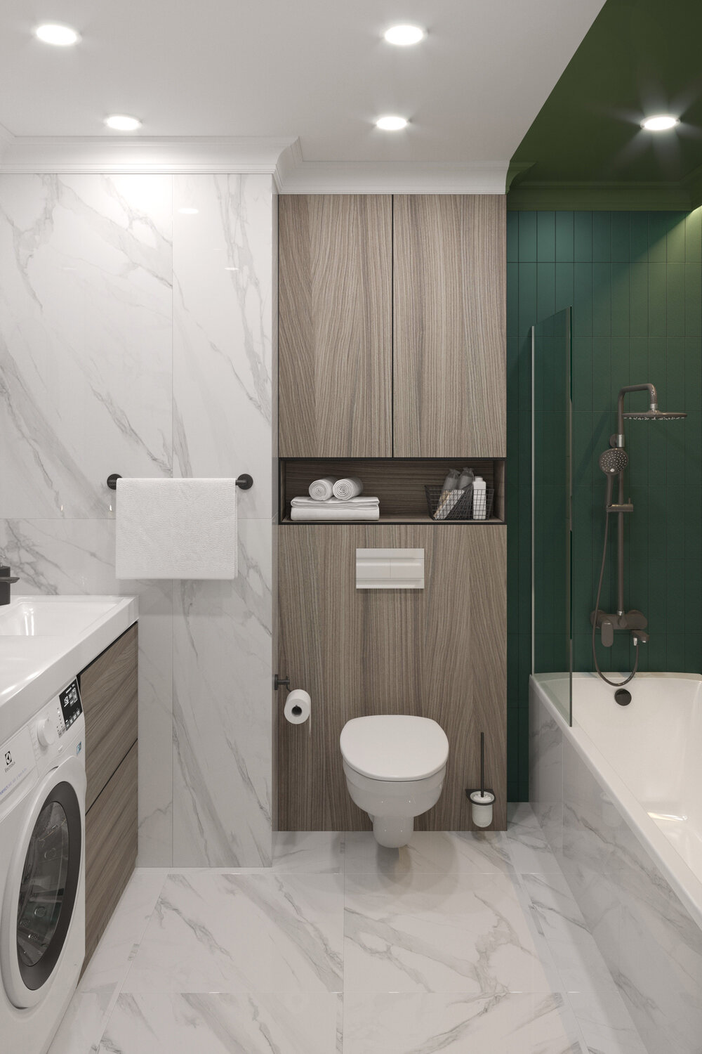 дизайн туалета белый с деревом, интерьер туалета, санузел, туалет в светлых тонах с инсталляцией, дизайн туалета