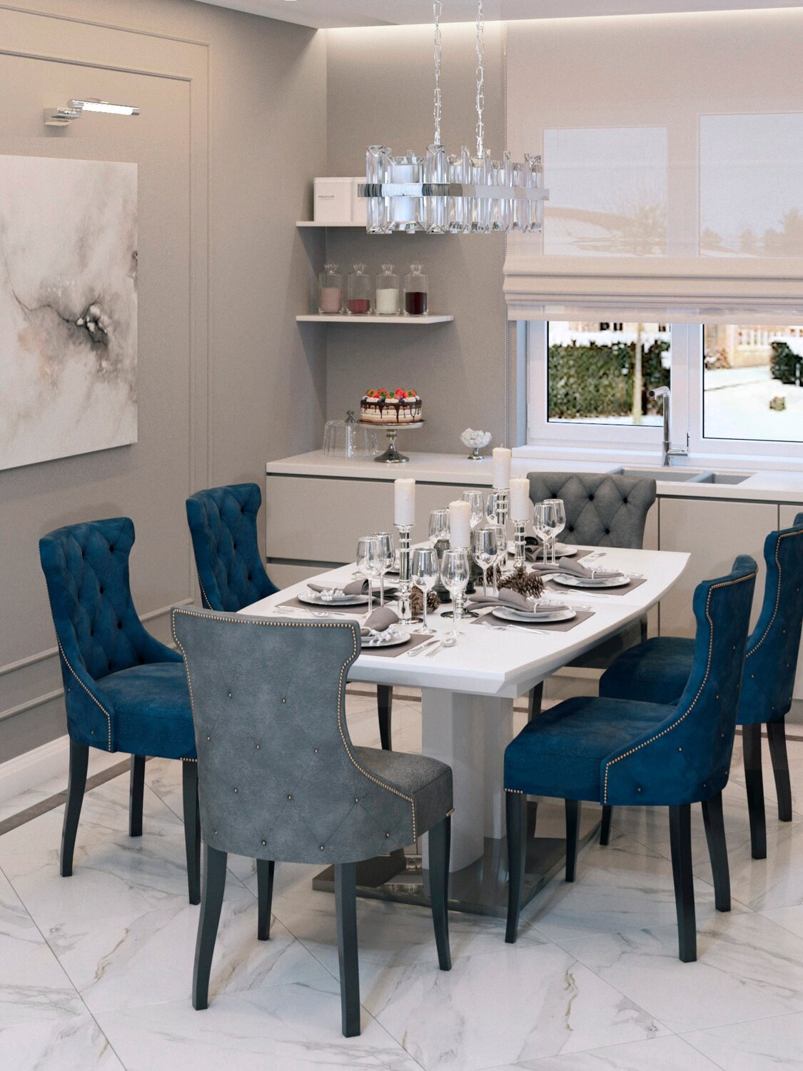 обеденный стол, столовые группы в современном стиле стулья в сине-зеленом цвете, синие стулья в интерьере, дизайн интерьера, стул одгер синий
