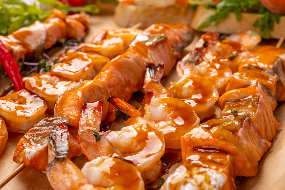 шашлык, шашлык из курицы, еда, лосось терияки, шашлычок куриный терияки