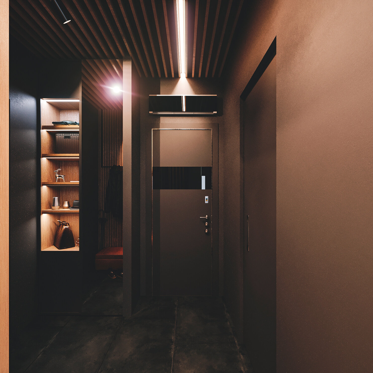 темный коридор, коридор, интерьер, дизайн интерьера, квартира