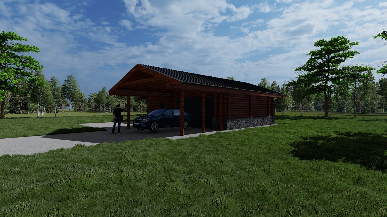 гараж с навесом, farm with shelter для farming simulator 2011, гараж с баней и навесом, навес для машины в стиле шале, гараж, хозблок и баня с односкатной крышей