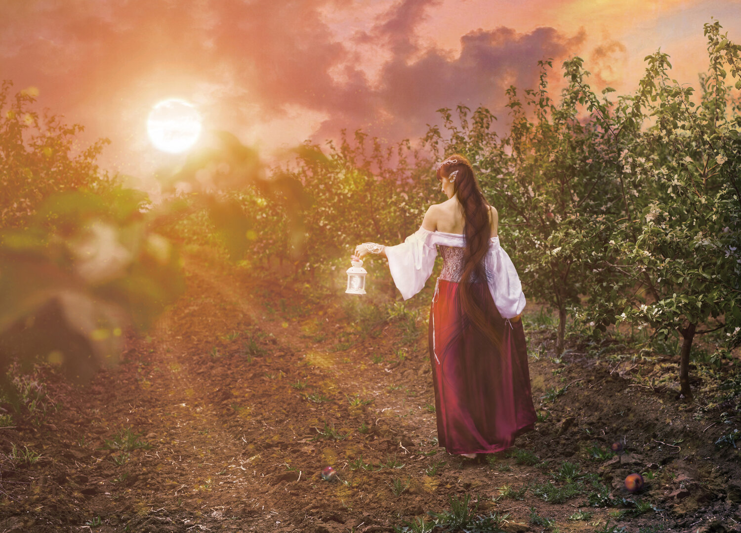 хранительница, девушка, рассвет, природа, красота