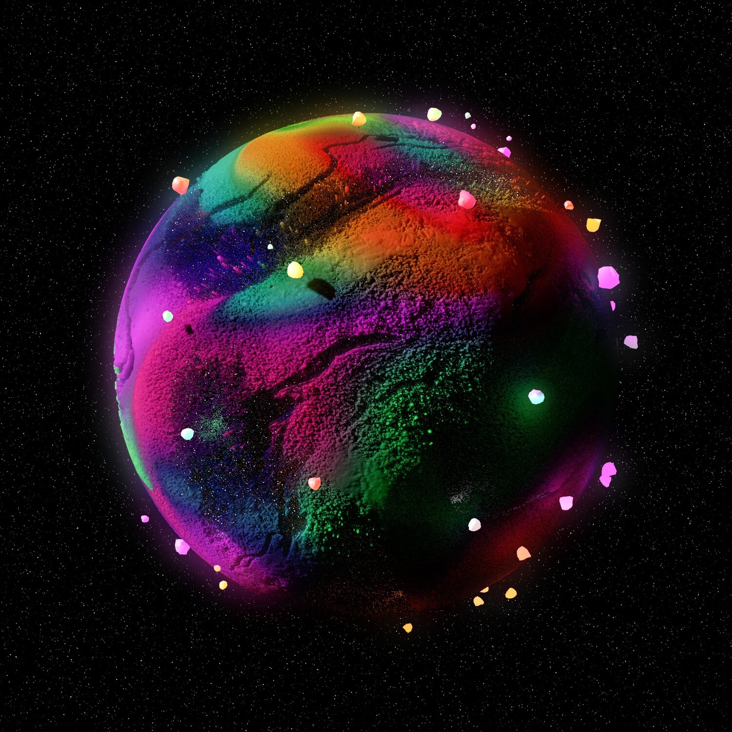 радужные планеты, космос, планета радушная, космос арт, космические атрибуты неоновые