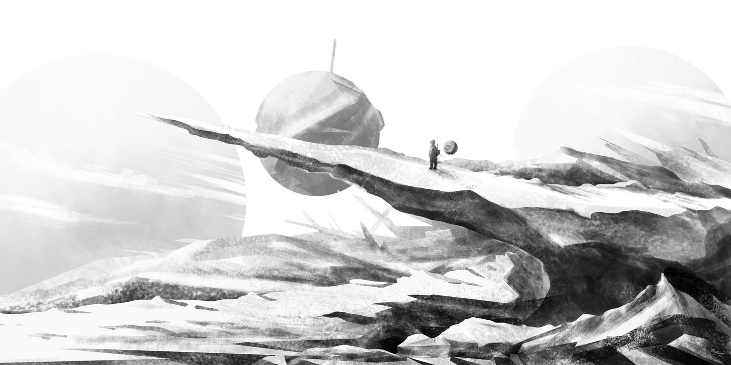 космический пейзаж, космический пейзаж в графике, фантастические пейзажи, пейзаж, рисунок