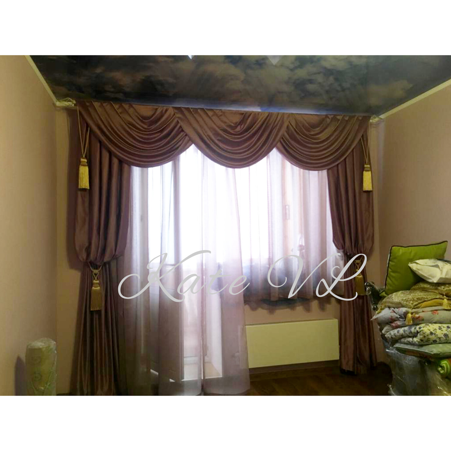 ламбрекен, шторы в спальню с ламбрекеном на одну сторону, шторы в зал на одну сторону окна, шторе, шторы в гостиную окно 6 метров