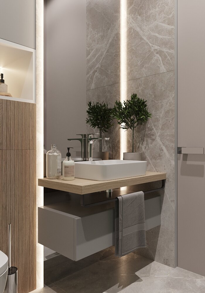 современная ванная комната травертин, ванная комната, плитка мозаика церсанит в интерьере, интерьер, керамическая плитка