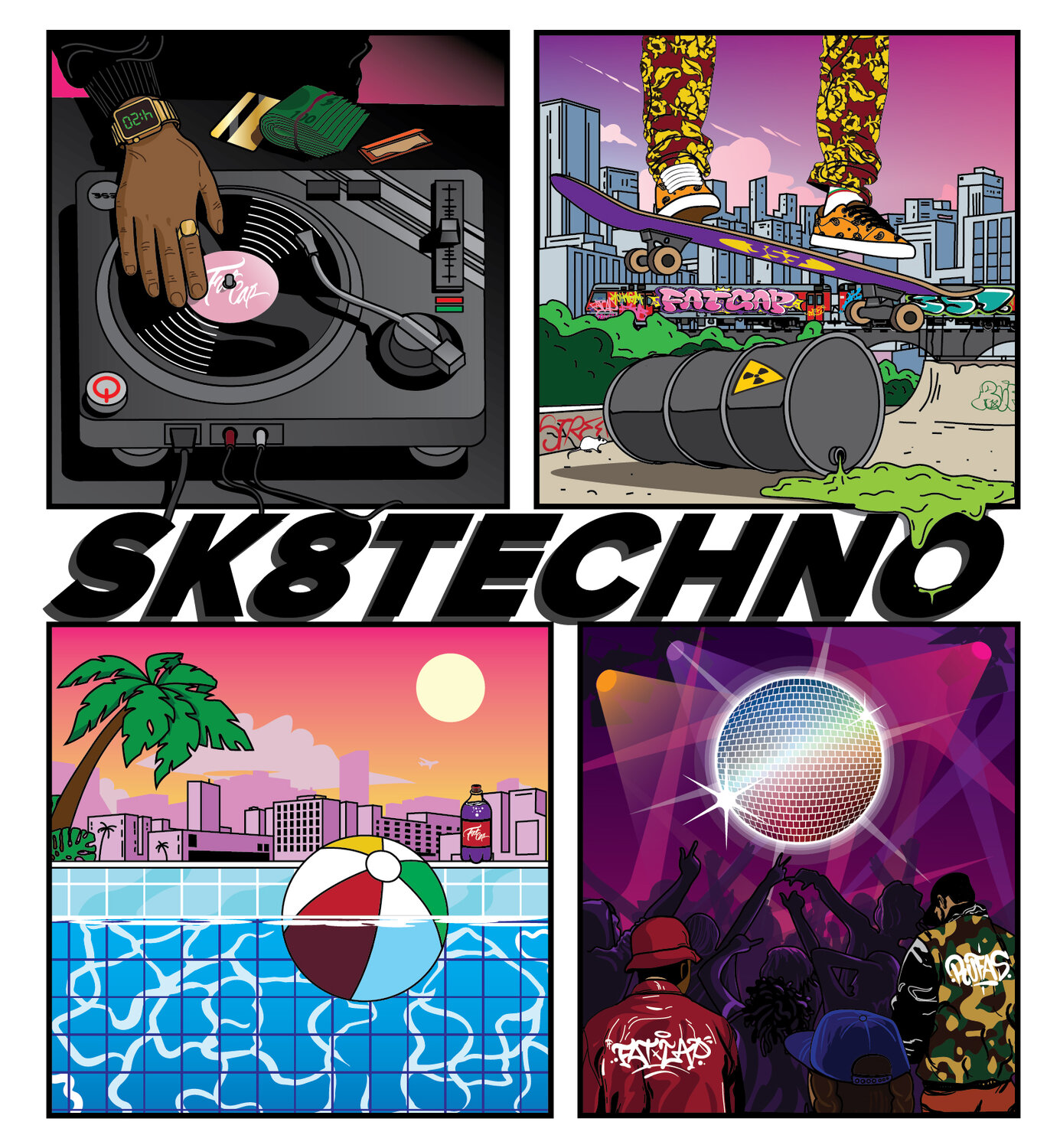 город в стиле поп арт, демосцена zx spectrum, музыкальный бизнес, игра, постеры в стиле инди