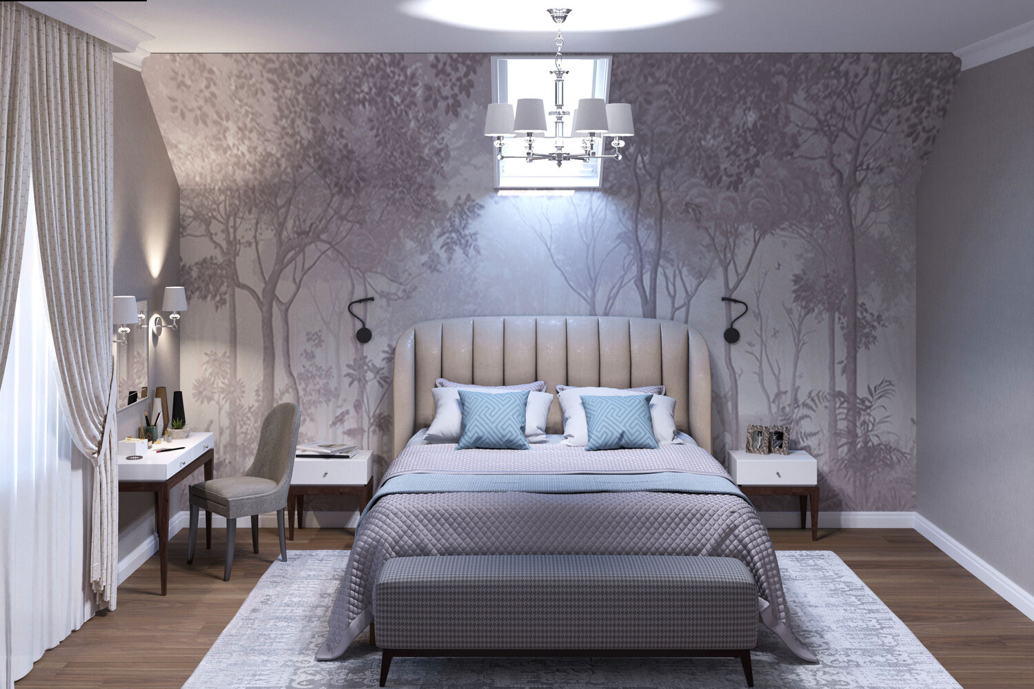 дизайн спальни, дизайн интерьера, спальня в приглушенных тонах, спальня в пудровых оттенках, модные спальни 2021