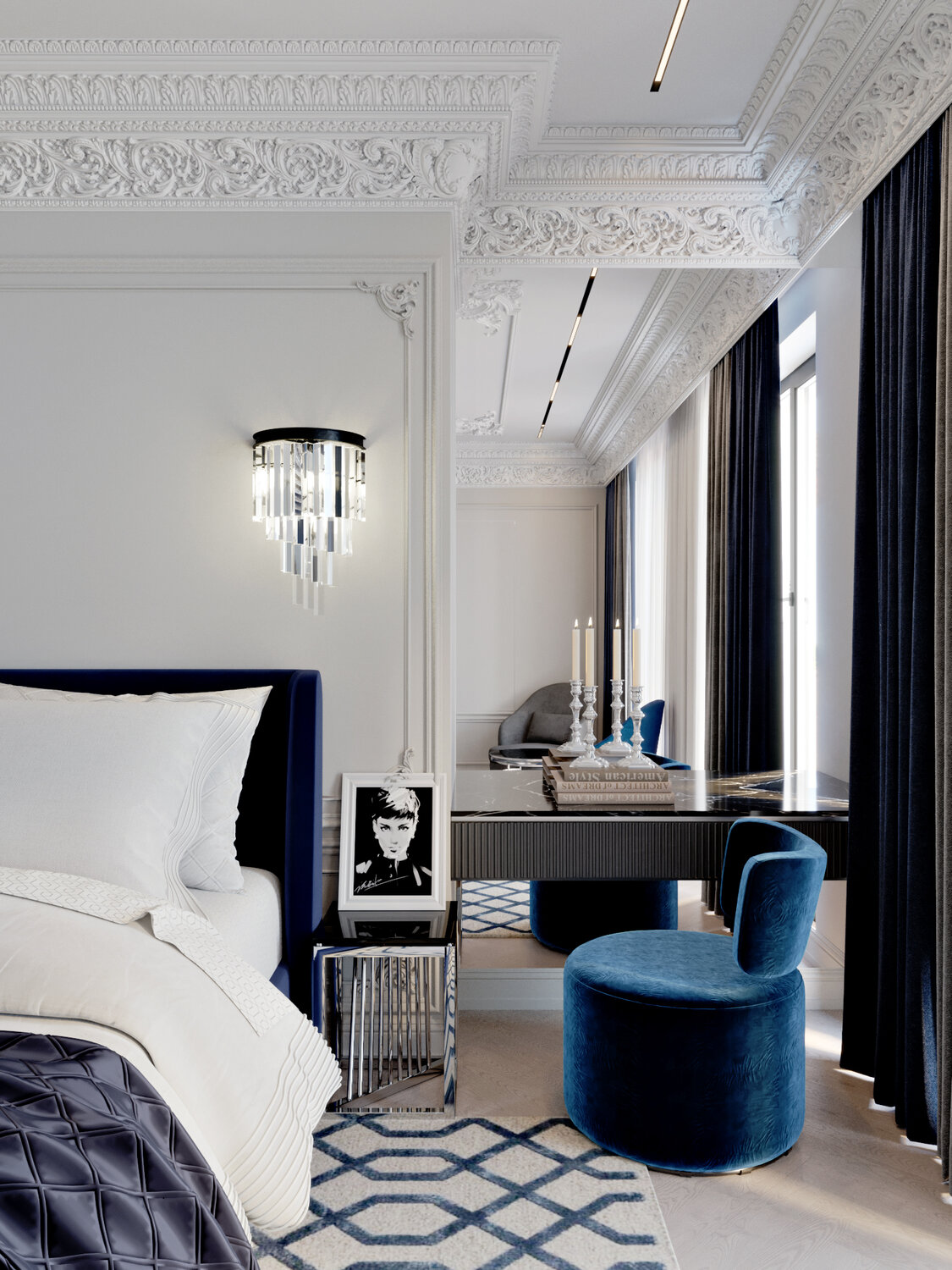 гостиная неоклассика тиффани, лепнина в стиле ар деко, неоклассика и эклектика, дизайн интерьера, богатая спальня