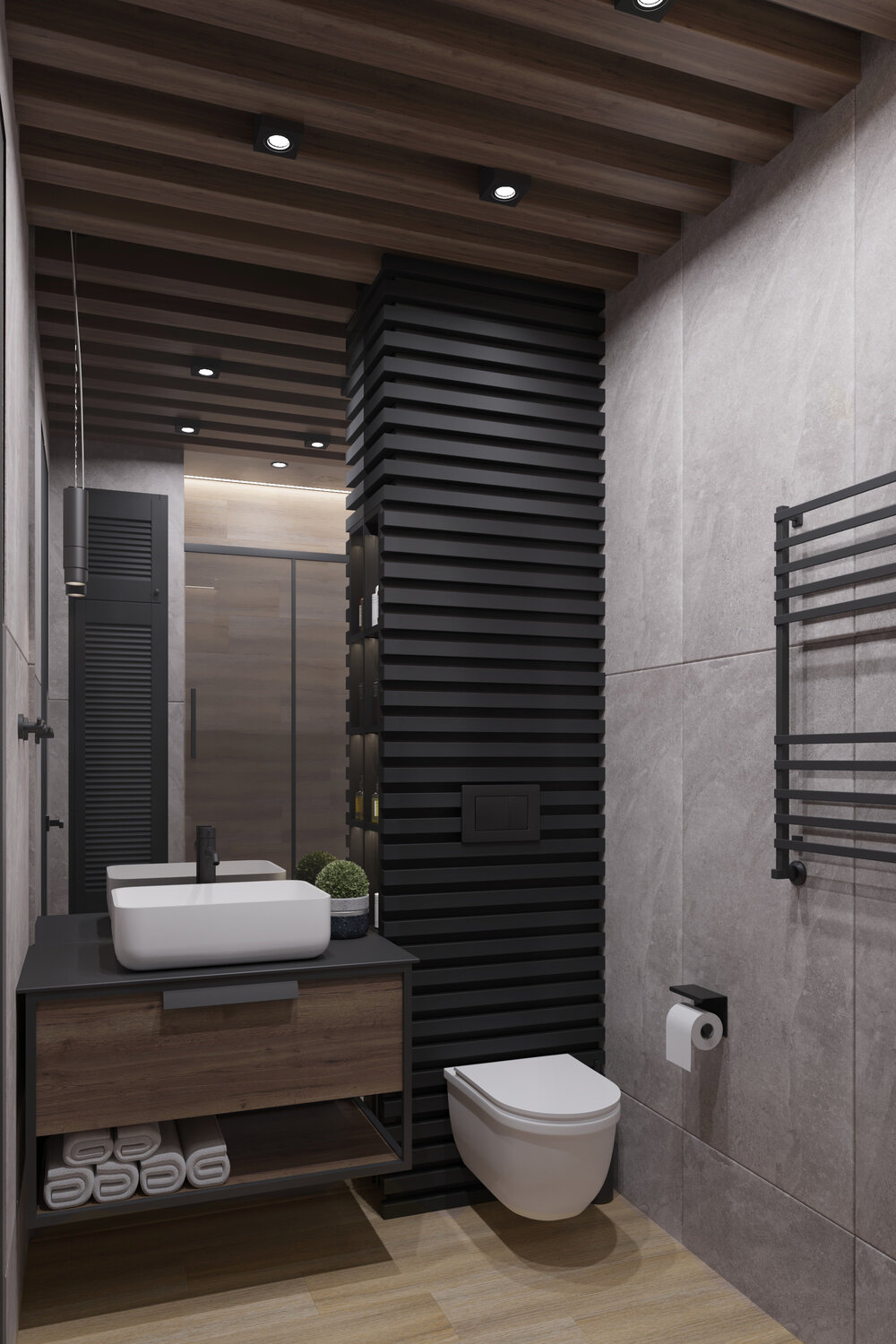 туалет в современном стиле, стильный интерьер туалета, современная туалетная комната, интерьер туалета, санузел в сером цвете