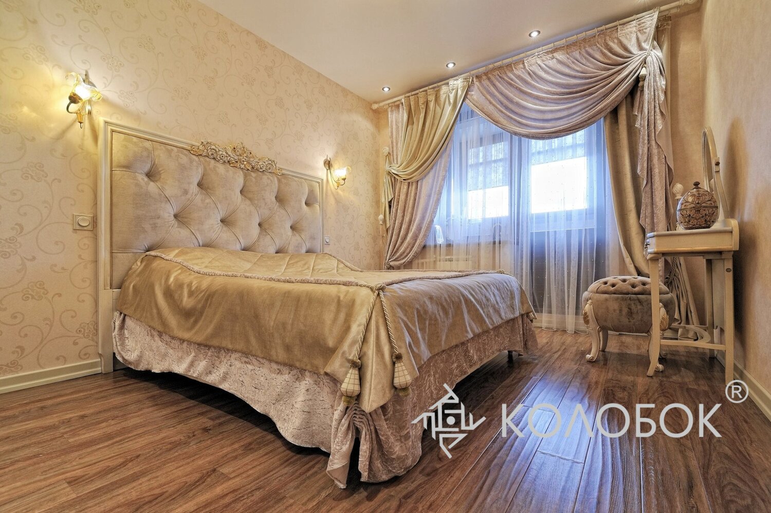 дизайн спальни, шторы в спальню с покрывалом на кровать, спальни, шторы в спальню, классик спальня