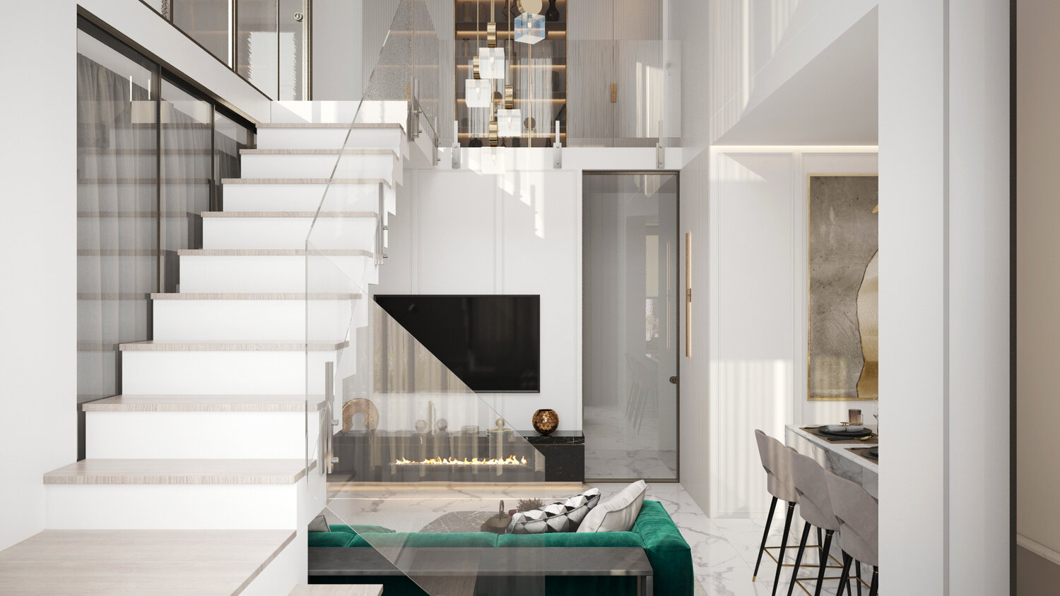 белая лестница висящая, лестница неоклассика, холл офиса с лестницей, лестница в стиле минимализм, маленькая лестница в двухуровневой квартире