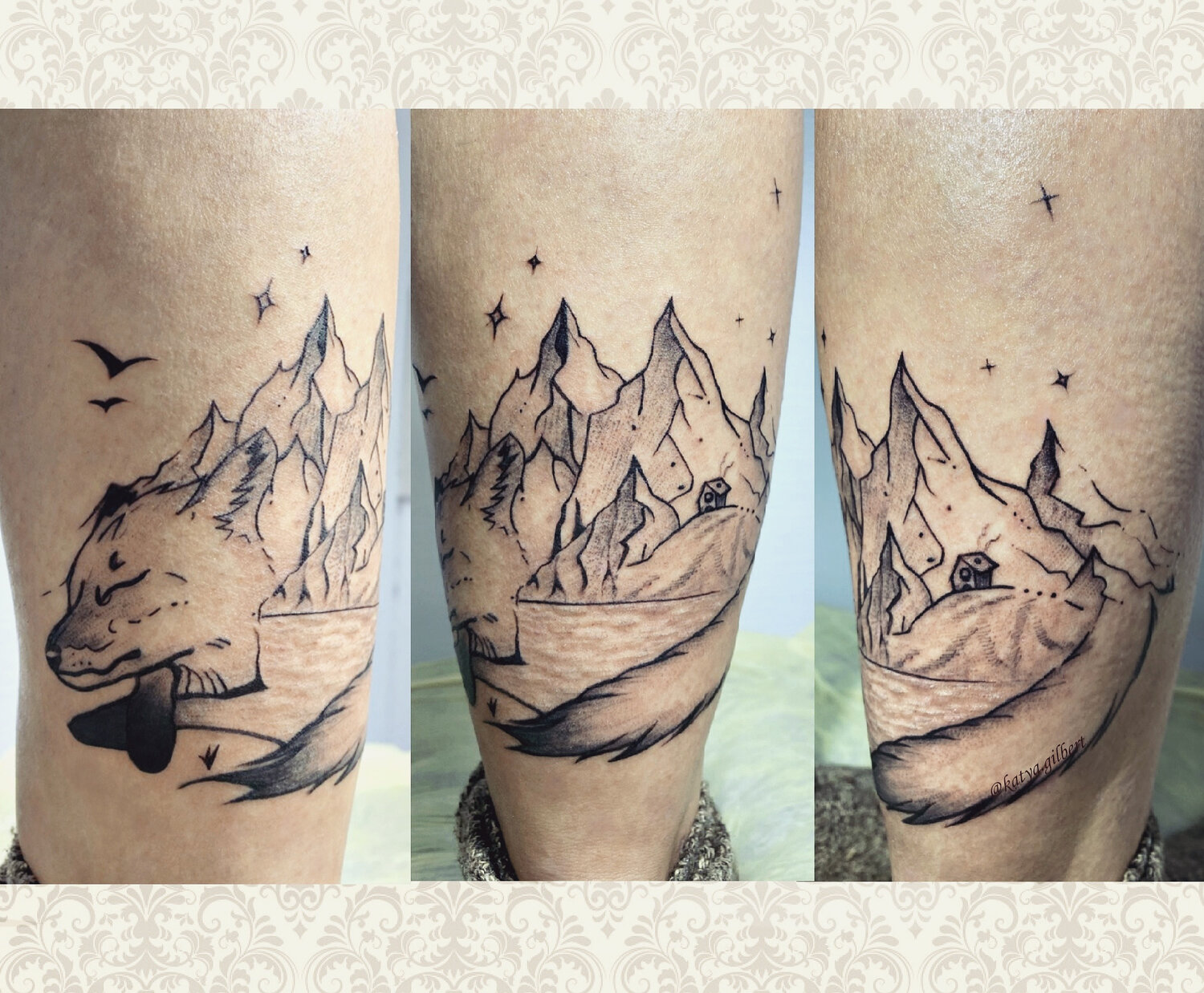 татуировка, tattoo, тату горы на бедре, эскиз, тату
