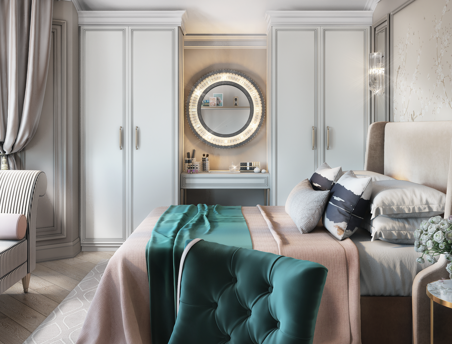 спальни luxury неоклассика, архревю спальня неоклассика, шкаф неоклассика в спальню, дизайн интерьера, дизайн спальни