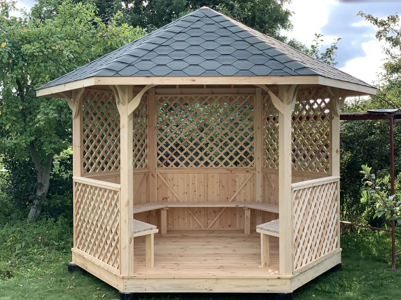 шестигранной садовой беседки du183, шестигранной садовой беседки du 183, шестигранная беседка, wooden gazebo беседки, беседка бмк-005 восьмигранная