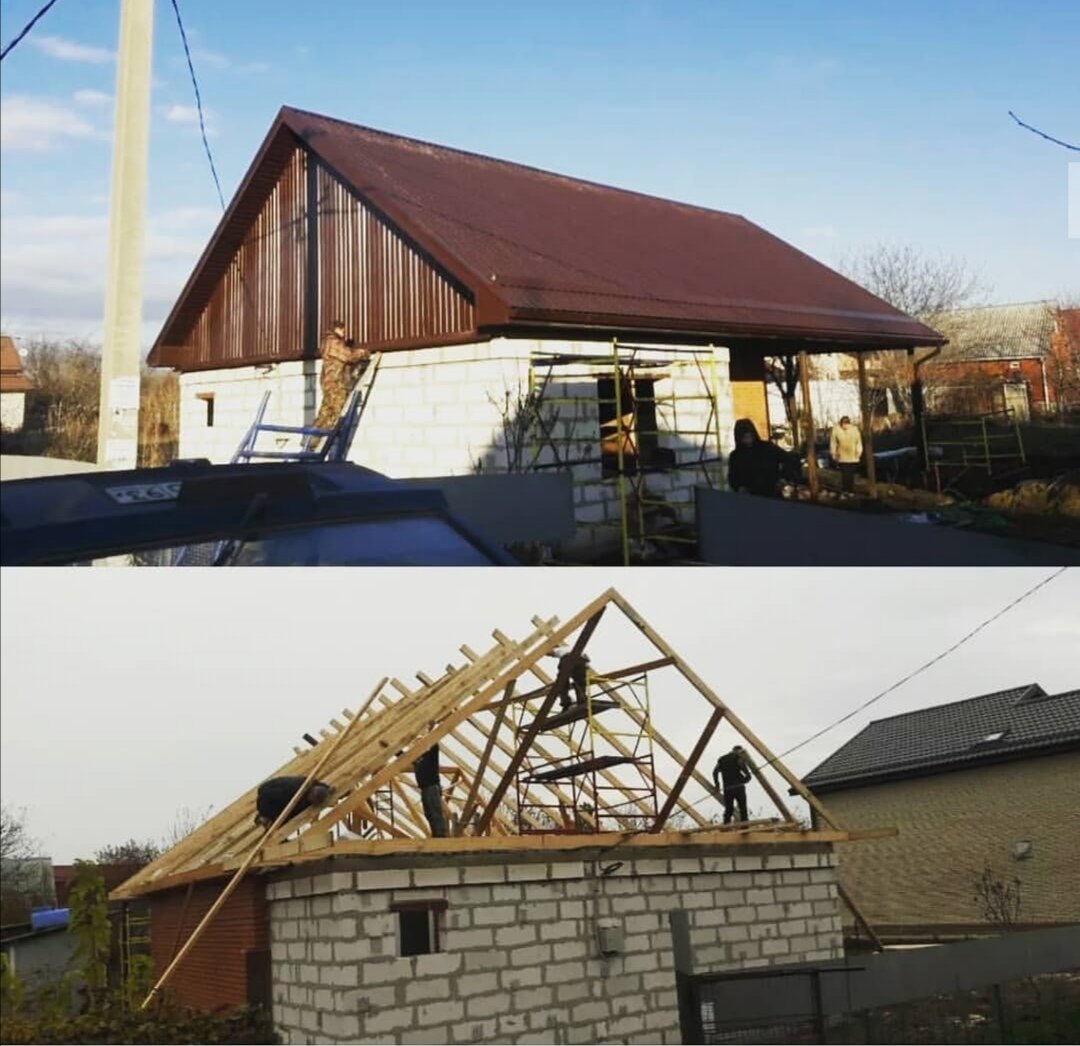 монтаж кровли, крыша, реконструкция старой крыши, крыша дачи, крыша двухскатная шифера