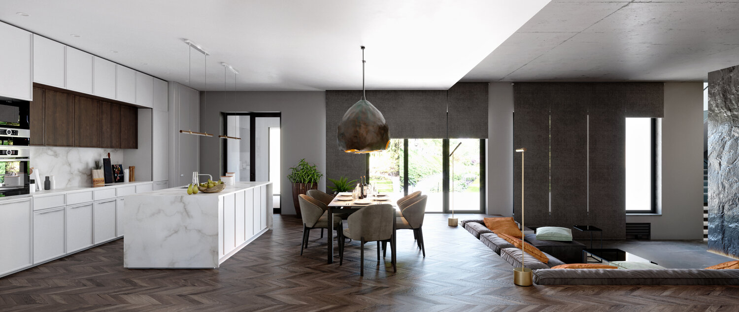 дизайн интерьера, минимализм в интерьере, интерьер, дизайн квартир, кухня-гостиная в стиле минимализм