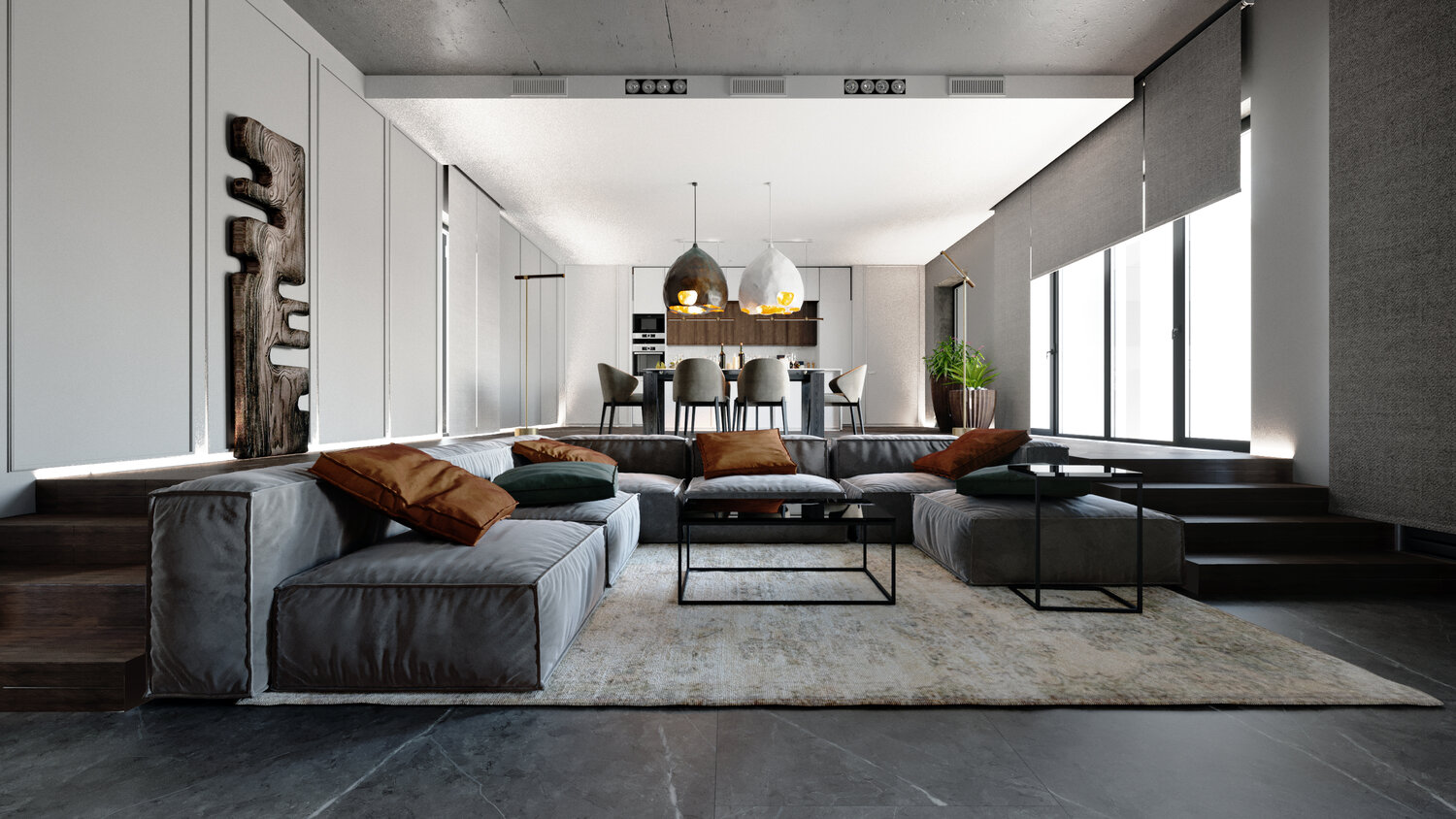 гостиная лофт контемпорари, гостиная модерн лофт, дизайн интерьера, гостиная лофт, интерьер квартиры лофт модерн