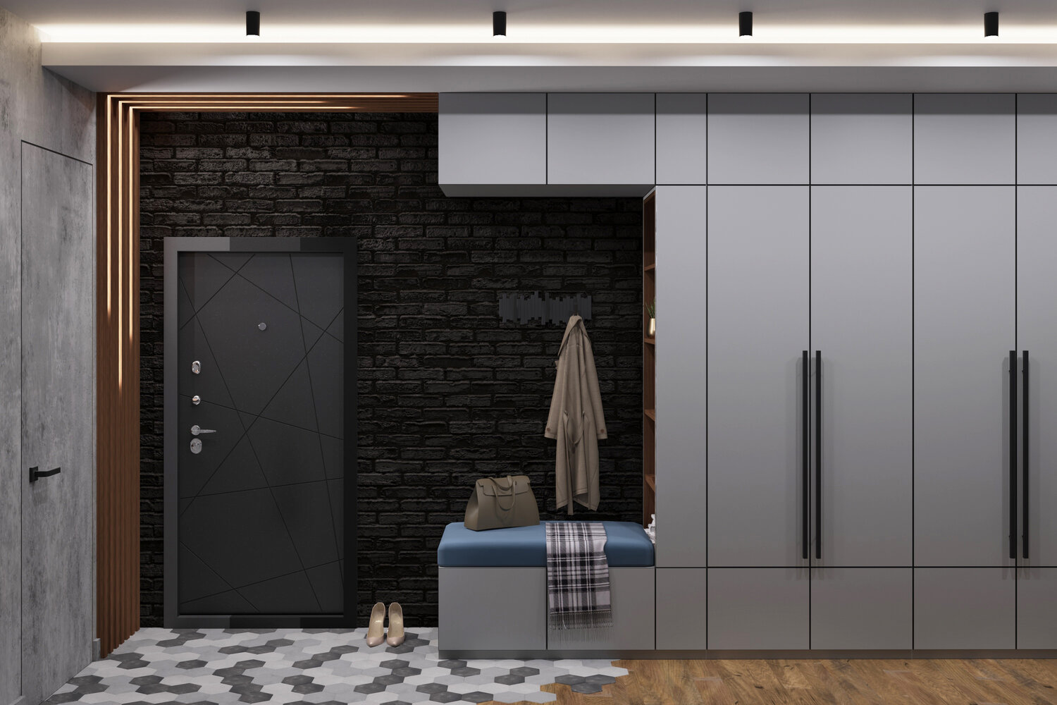 шкаф в прихожую распашной серый, распашной шкаф в прихожую rsp-008, распашной шкаф в прихожую 2020, прихожая, современная прихожая