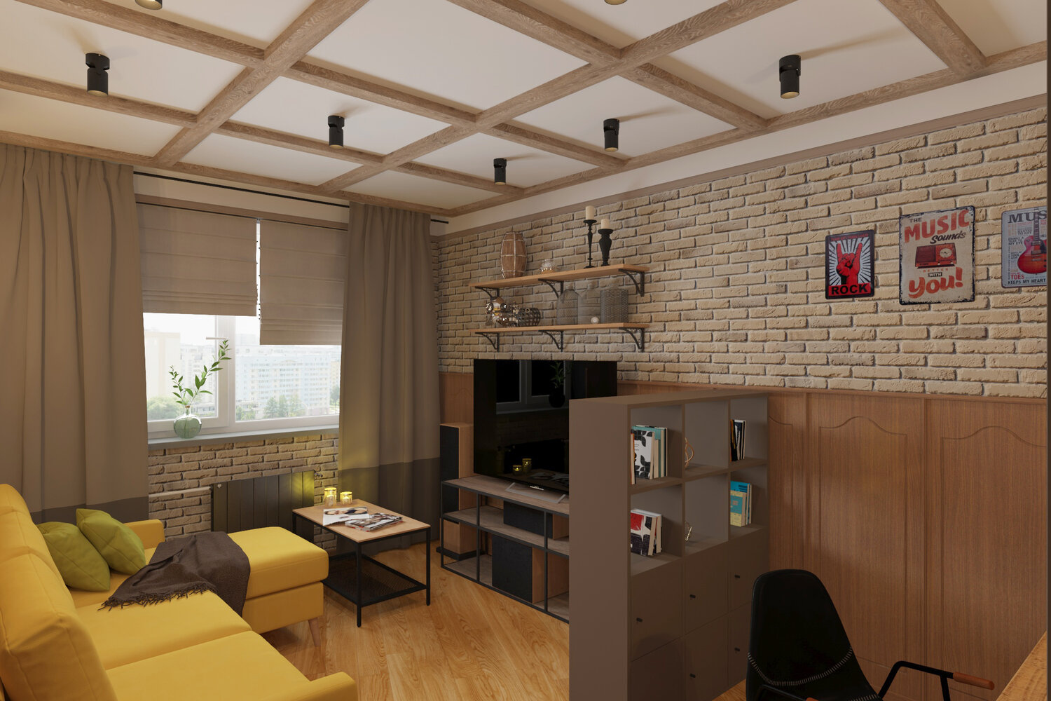 кухня гостиная в стиле лофт, гостиная студия в стиле лофт, маленькая гостиная в стиле лофт, дизайн студии в стиле лофт, интерьер с элементами лофта