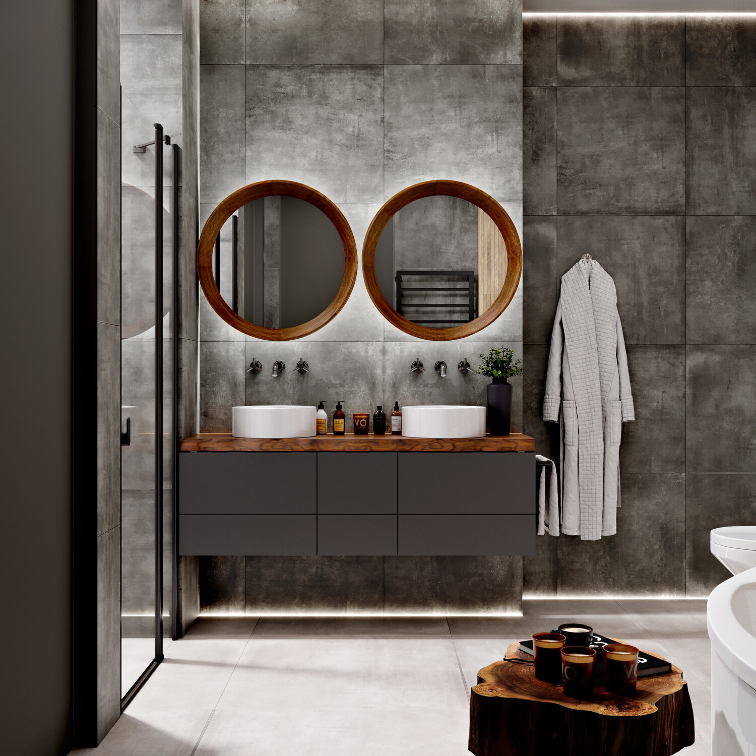 ванная комната, зеркало в ванную в интерьере, интерьер ванны в шпоне, подвесная раковина ванная в эко стиле, дизайн интерьера