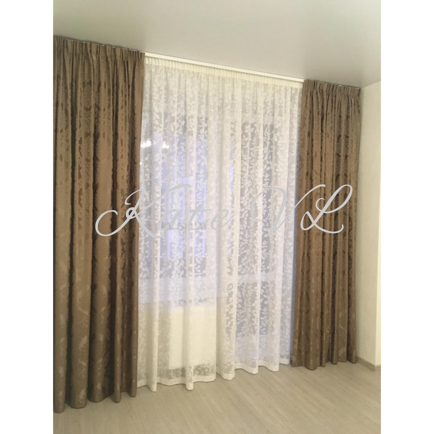 шторе, шторы темно светлые двойные, штора люкс серо-коричневый, оптима шторы, занавеска