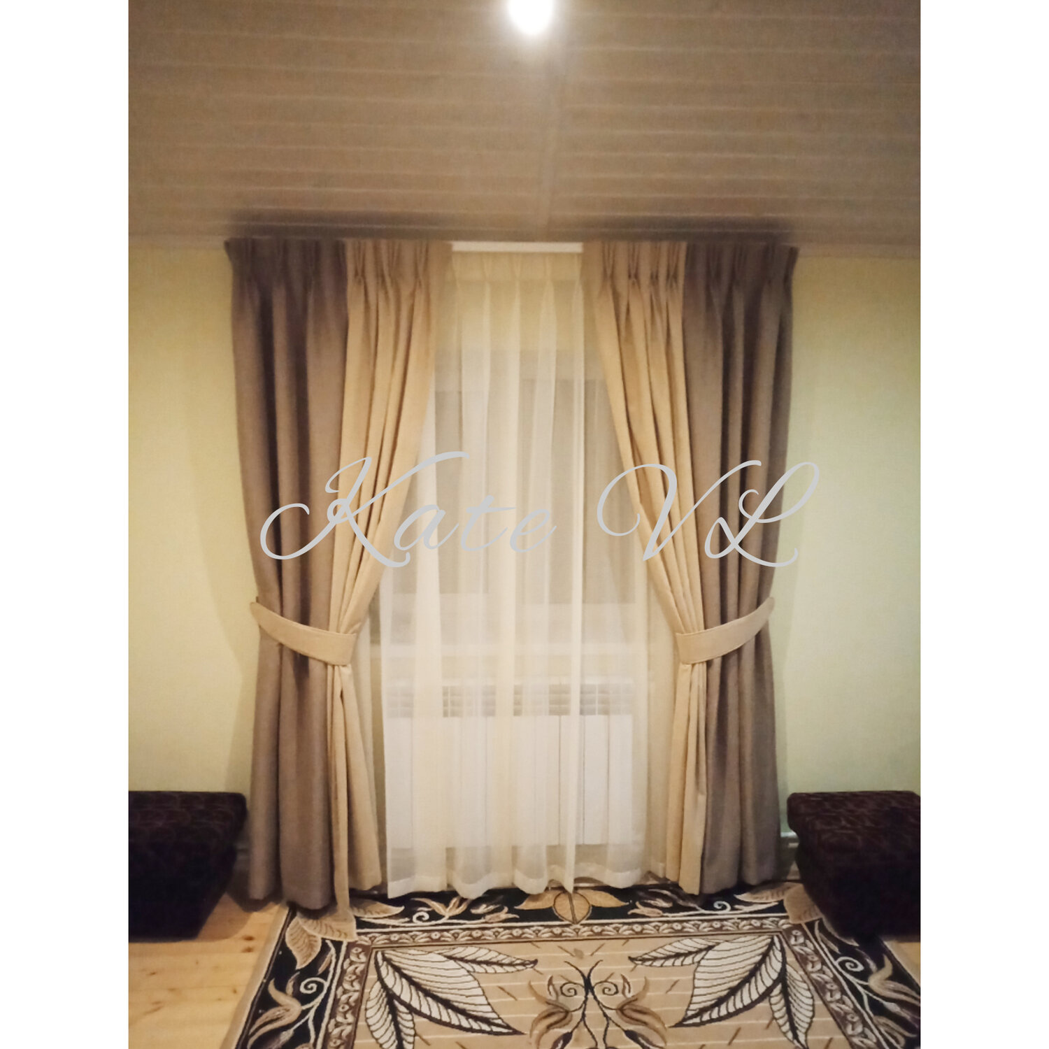 стильные шторы, шторе, тройные шторы в зал в бежевых тонах, ламбрекен, гардины шторы
