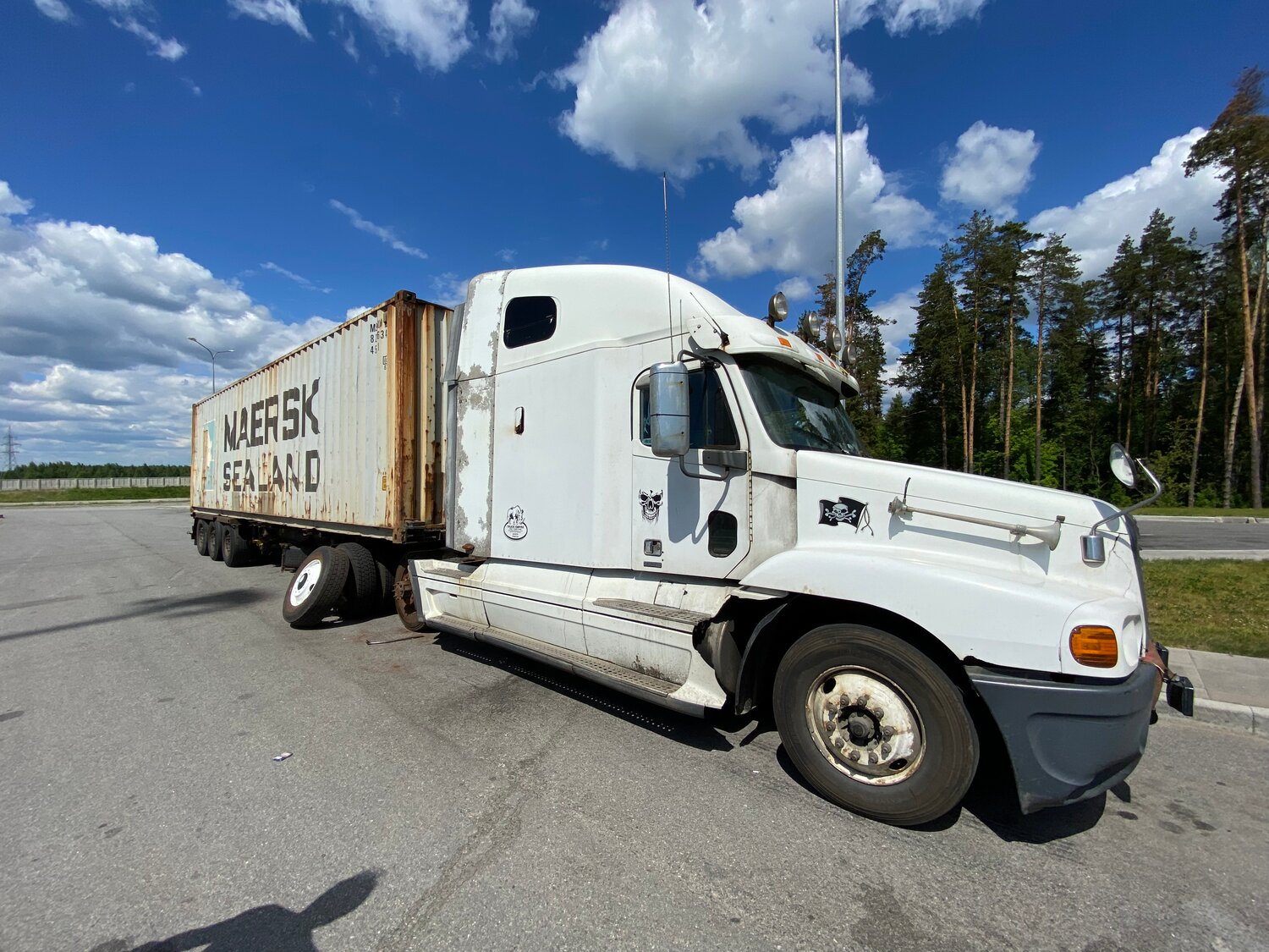 freightliner, фредлайнер центури белый, грузовик, модель фредлайнер центури, тягач freightliner с полуприцепом
