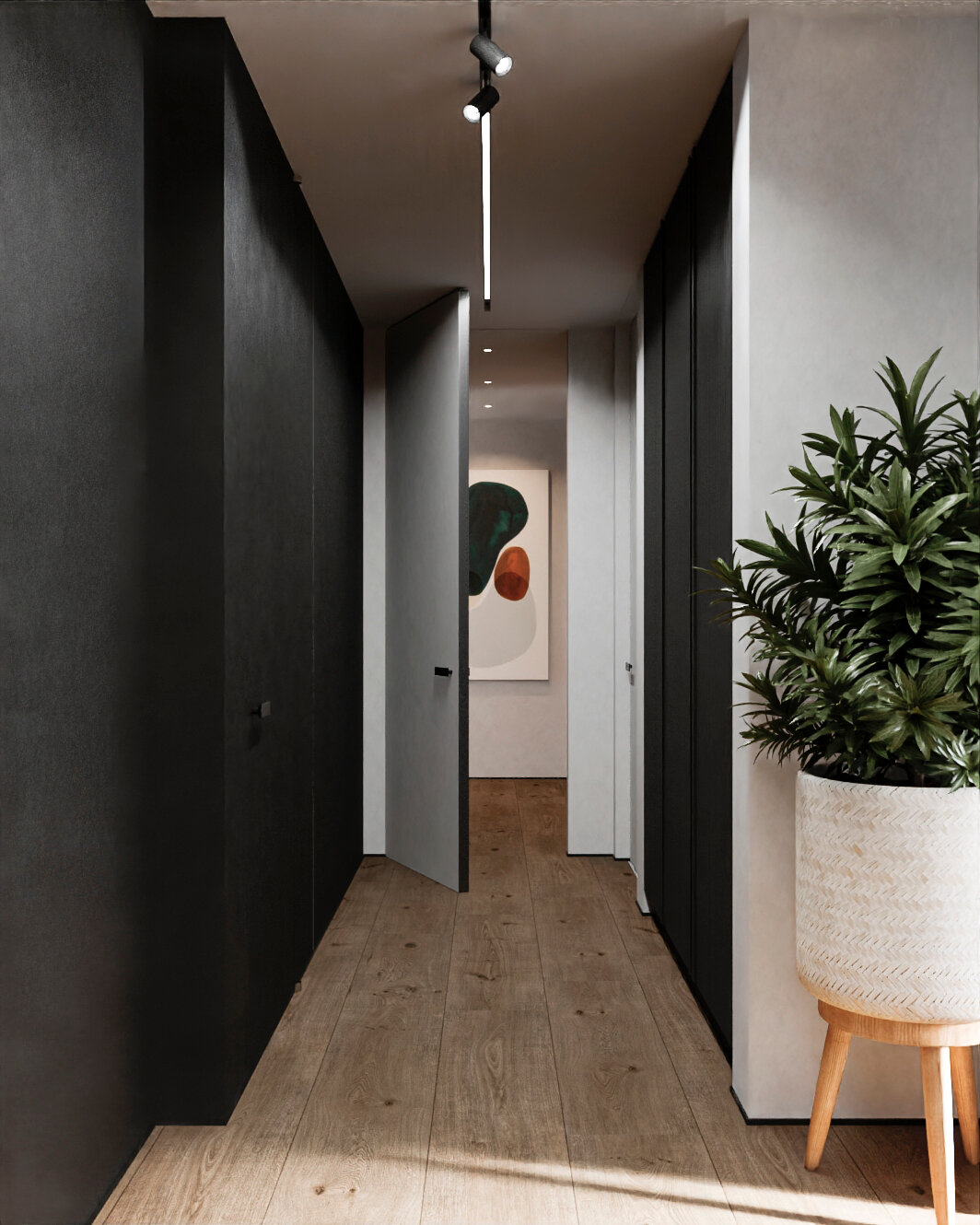 интерьер коридора, коридор современный дизайн, дизайн коридора, темный коридор в квартире, интерьер прихожей