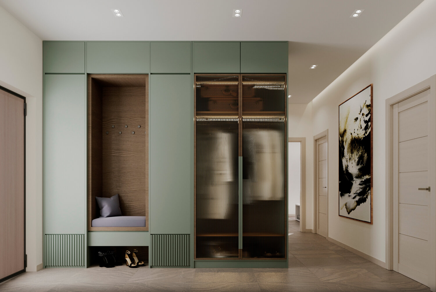 интерьер прихожей, шкаф-купе в прихожую в американском стиле, дизайн интерьера прихожей, шкаф в прихожую, дизайн проект прихожей