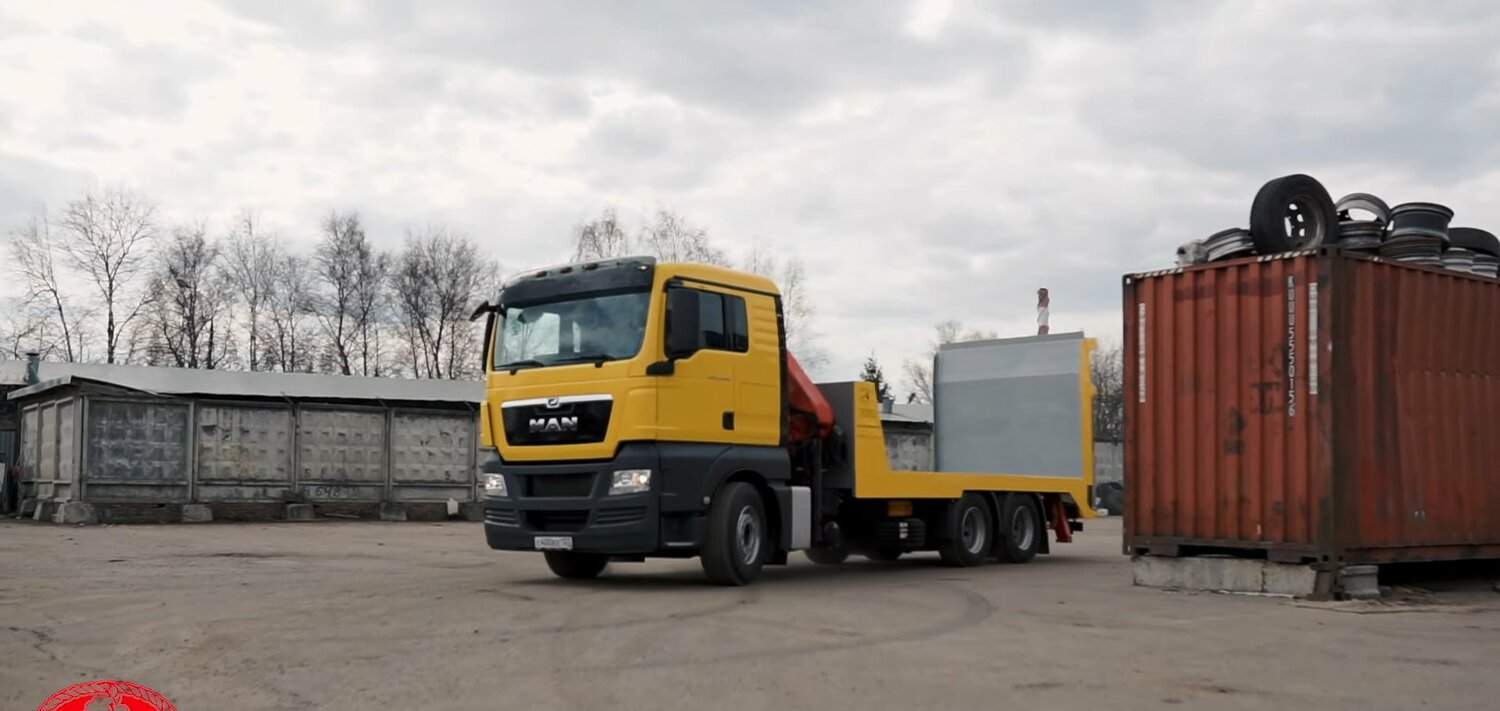 грузовой автомобиль, грузовик, ман 26 440 красный с тралом, техника, ман грузовик