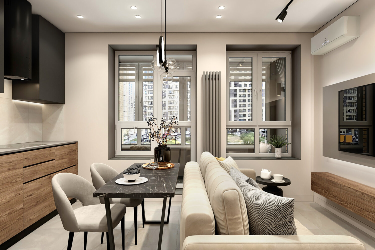 интерьер кухни гостиной, дизайн интерьера, современный светлый интерьер, гостиная интерьер, интерьер современный