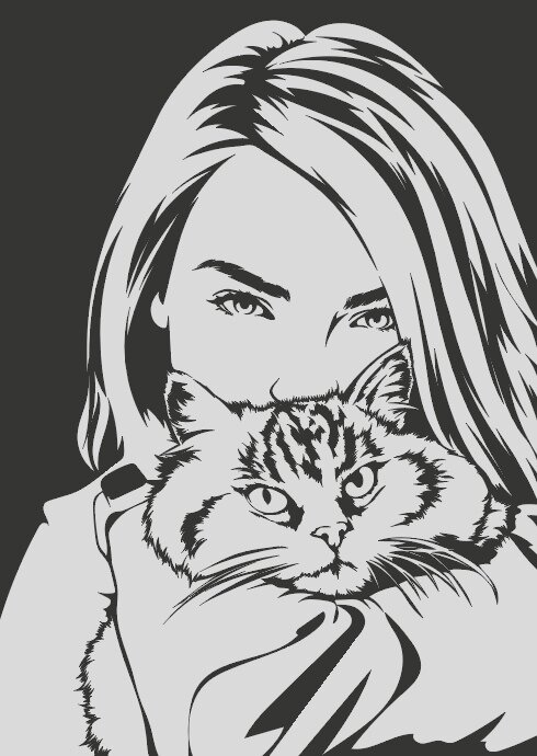 иллюстрация, кот для выжигания, кошечка, рисунок, очертания морды кота