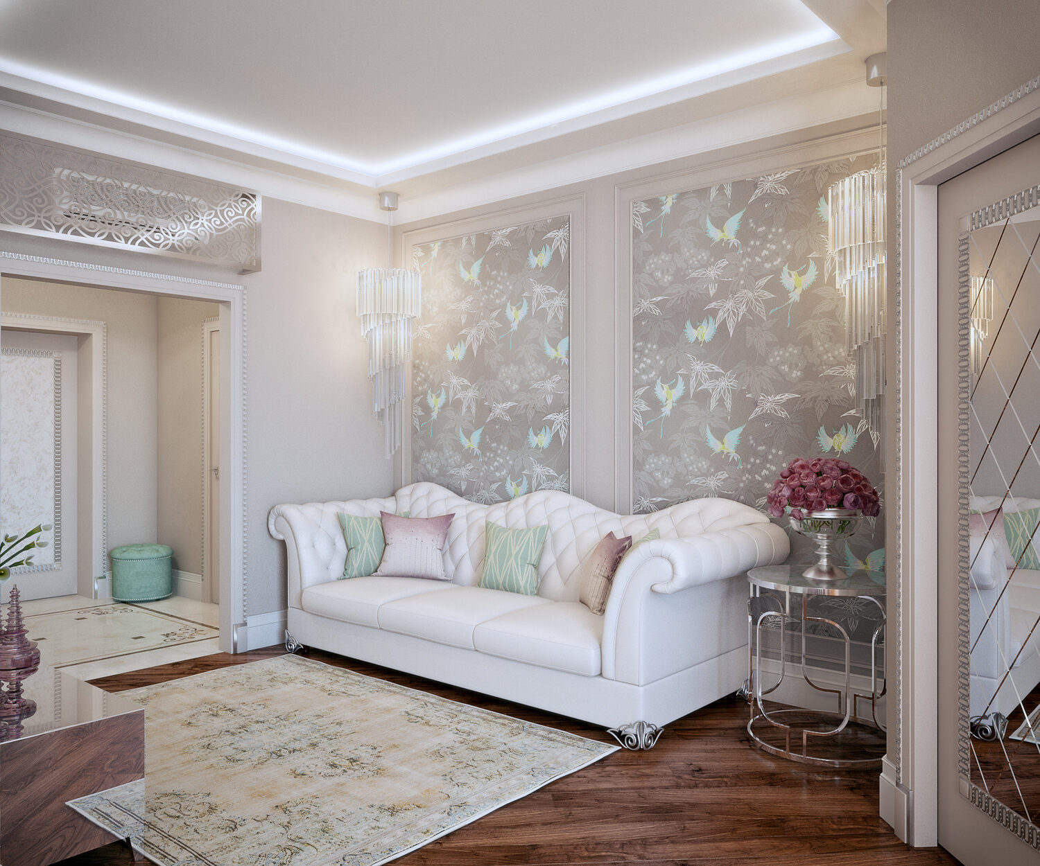 лепнина в интерьере в гостиной, лепнина в интерьере гостиной с диваном, лепнина в интерьере, лепнина фрески элит интерьер, классический интерьер