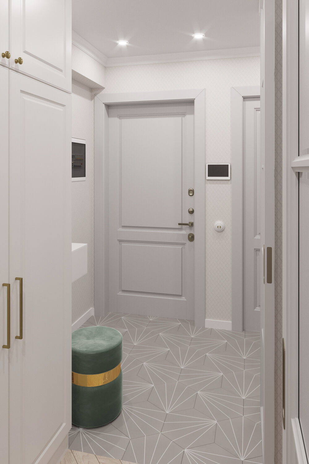 белые двери в интерьере, светлые двери в классическом интерьере, прихожая неоклассика светлая, дизайн коридора в квартире 2021, коридор