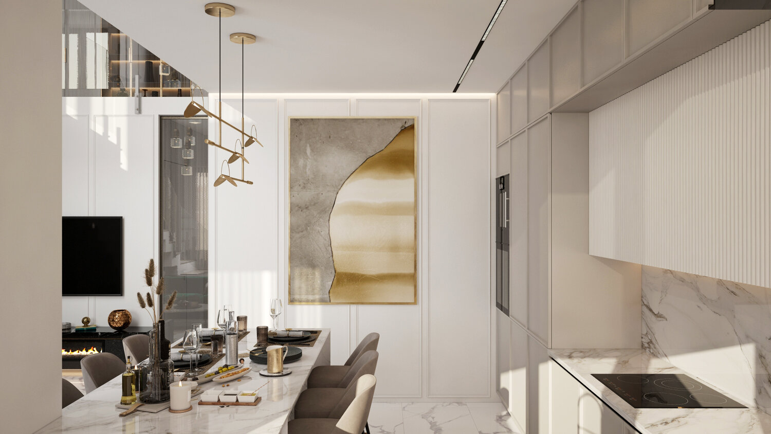 дизайн интерьера, кухня с фартуком под мрамор в современном стиле дизайн, кухни гостиные минимализм, кухня в стиле минимализм с элементами классики, кухня-гостиная в современном стиле светлая
