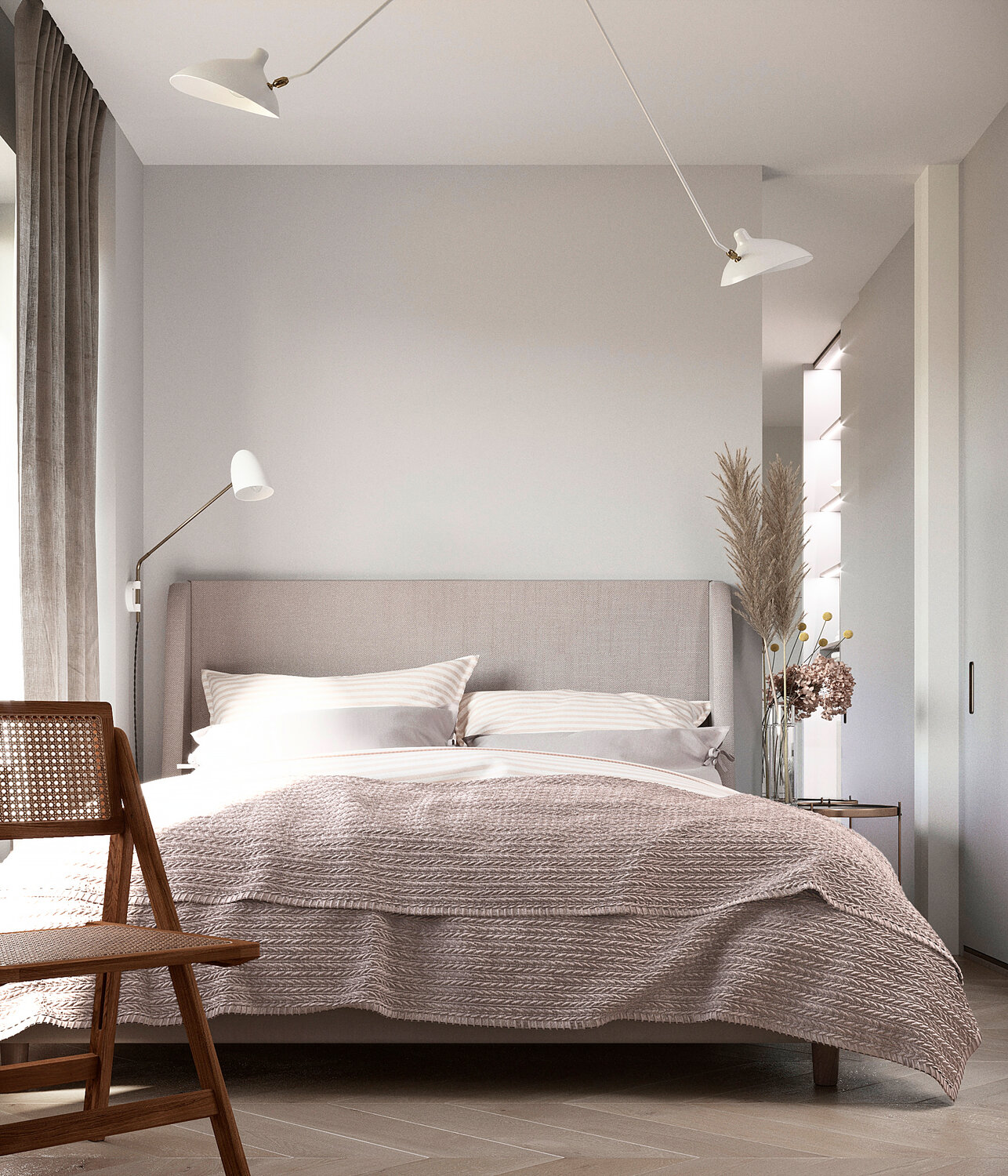 освещение в спальне в скандинавском стиле, дизайн спальни, спальня для девушек, спальня идея, обои в скандинавском стиле для спальни