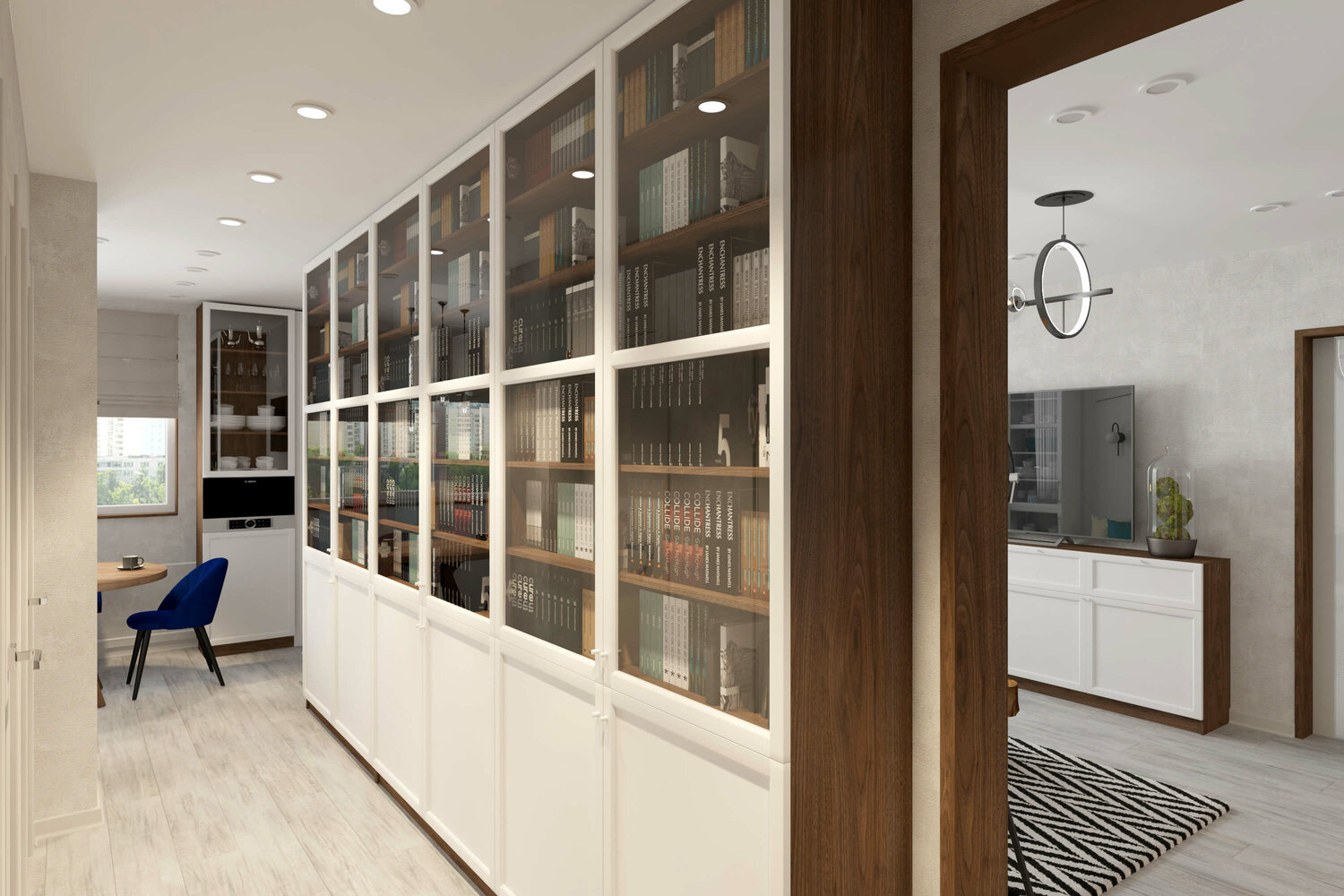 книжные шкафы со стеклянными дверями, дизайн интерьера, интерьер, квартира интерьер, книжный шкаф