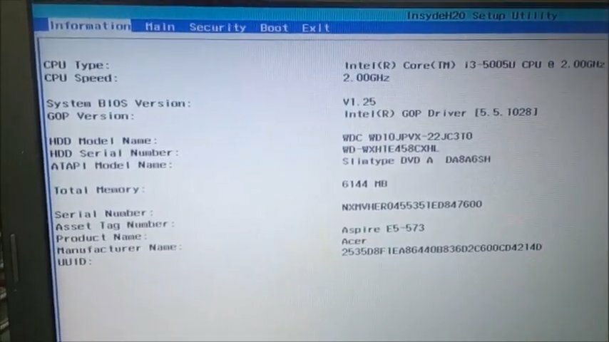 экран с текстом, bios, bios acer aspire, ошибка, жёсткий диск
