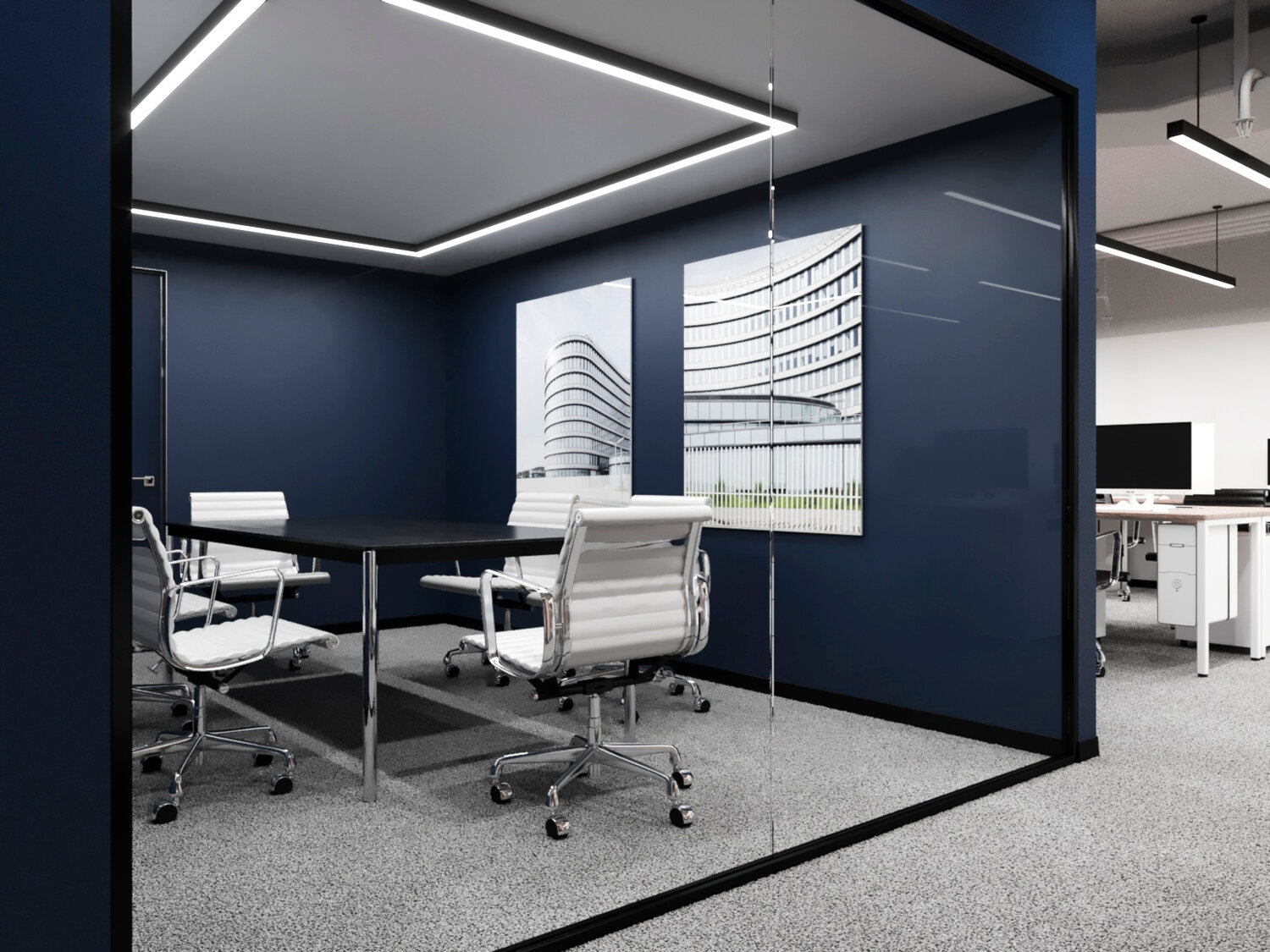 офис, серый офисный интерьер, современный офис интерьер размыто, серый офис, офис офис