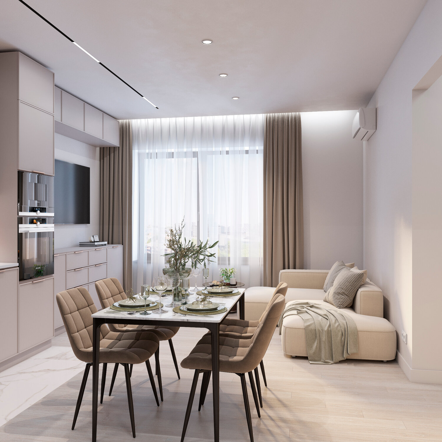 дизайн проект квартир, светлый интерьер гостиной, дизайн интерьера двухкомнатной квартиры, интерьер однокомн апартаментов жк титул, светлая кухня гостиная в современном стиле