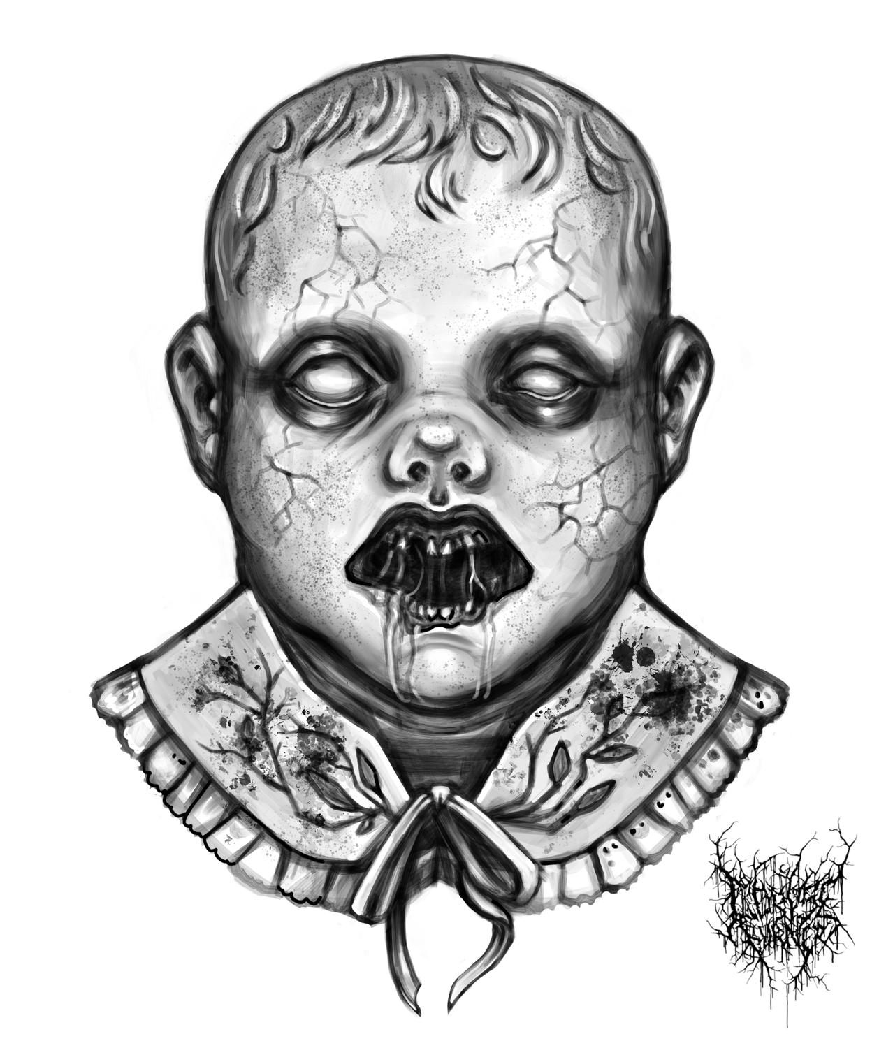 хоррор тату эскиз, creepy zombie kid, страшные эскизы тату, тату, места тату